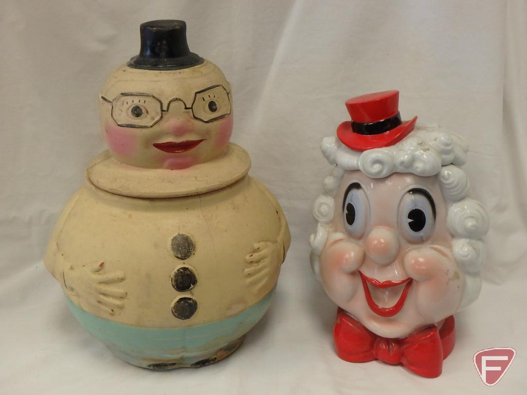 (2)Cookie Jars- Chalkware Preacher and Lady with curly hair