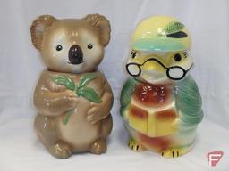 (2)Cookie Jars- Koala bear and bird with glasses