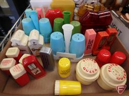 Salt/ Pepper shakers; plastic and ceramic, local Minnesota advertising