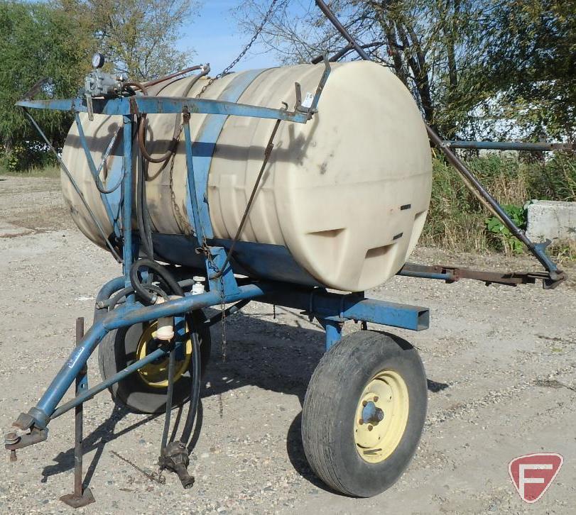 300 gallon pull type poly boom sprayer with PTO pump, blue frame