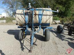 300 gallon pull type poly boom sprayer with PTO pump, blue frame