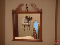 Wood 4 drawer dresser with matching hanging mirror. Dresser 45inHx34inWx20inD, mirror 31inH. 2 pcs