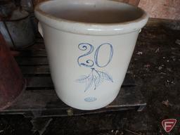 Red Wing 20 gallon crock, hairline crack in base, milk can, galvanized buckets