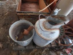 Red Wing 20 gallon crock, hairline crack in base, milk can, galvanized buckets
