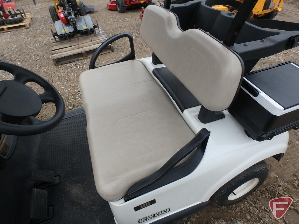 2016 EZ-GO RXV electric golf car with canopy, windshield, and cooler; white