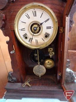 Washstand/commode 33"w x 20"d x 52"h, Seth Thomas clock has some stains, vintage frame