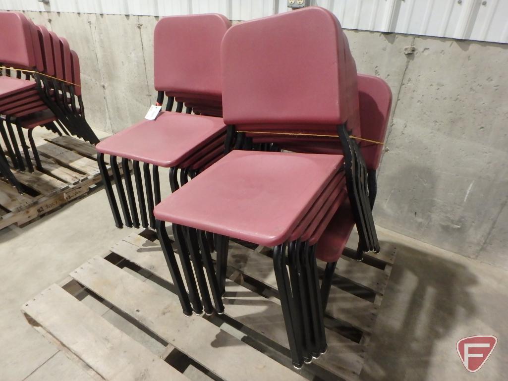 (12) stackable plastic and metal chairs