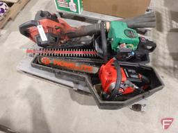 Homelite 10403A gas chainsaw with case, Weed Eater 25cc gas hedge trimmer