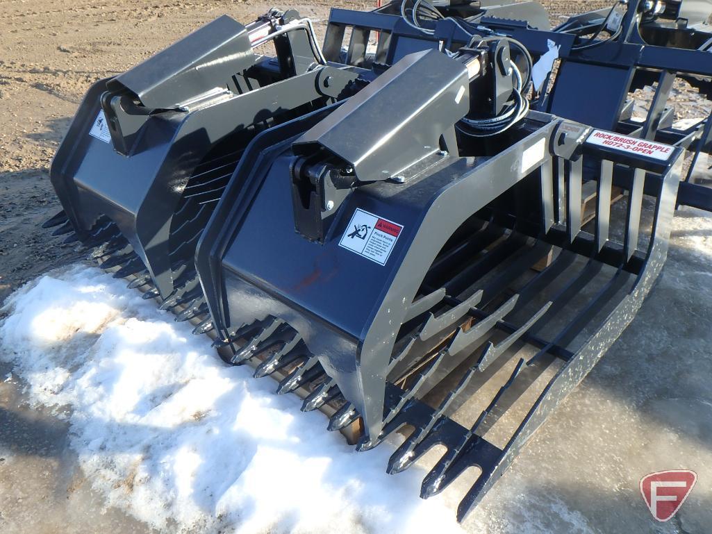 NEW Stout rock bucket/brush grapple combo HD72-3 open-end universal skid steer attachment