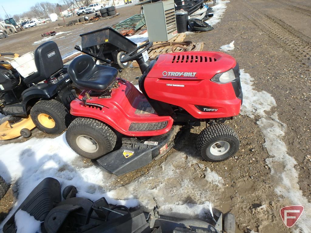 Troy-Bilt Tuffy riding lawn mower with 17hp Kohler gas engine, 38" deck, 7-speed transmission