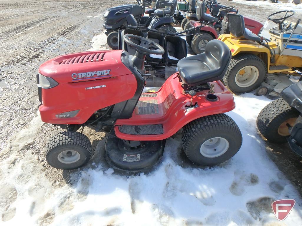 Troy-Bilt Tuffy riding lawn mower with 17hp Kohler gas engine, 38" deck, 7-speed transmission