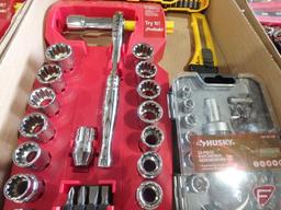(2) DeWalt driver sets, Husky ratchet screwdriver, Husky SAE and metric socket set