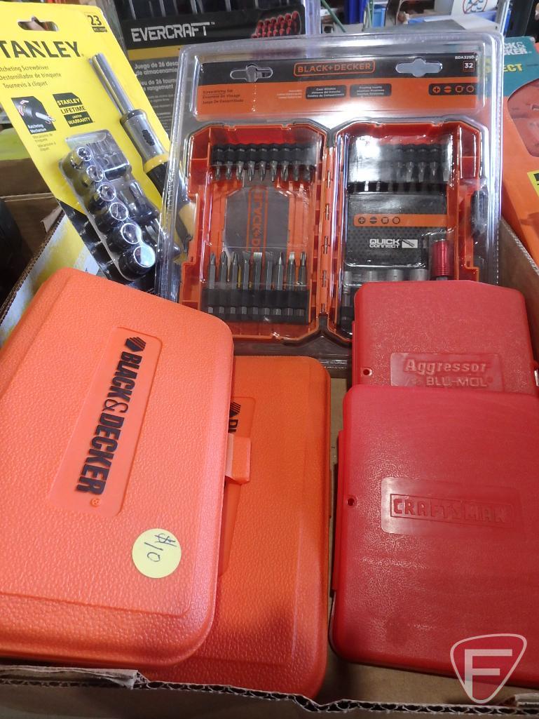 Black & Decker drill bits, Craftsman drill bits, Black & Decker driver set, Stanley ratchet driver