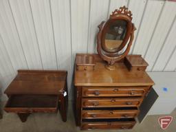 Vintage dresser with positional mirror 39"W x 19"D x 69"H, matching vanity/desk 30"W. 2 pcs