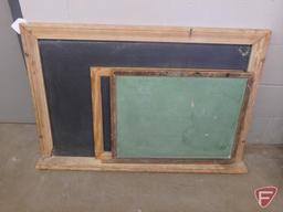 (3) chalkboards, largest 41"W x 27"D; (1) wood sign. 4 pcs