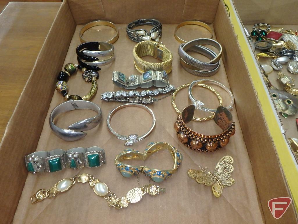 Ladies jewelry: bracelets, earrings, pins. 2 boxes