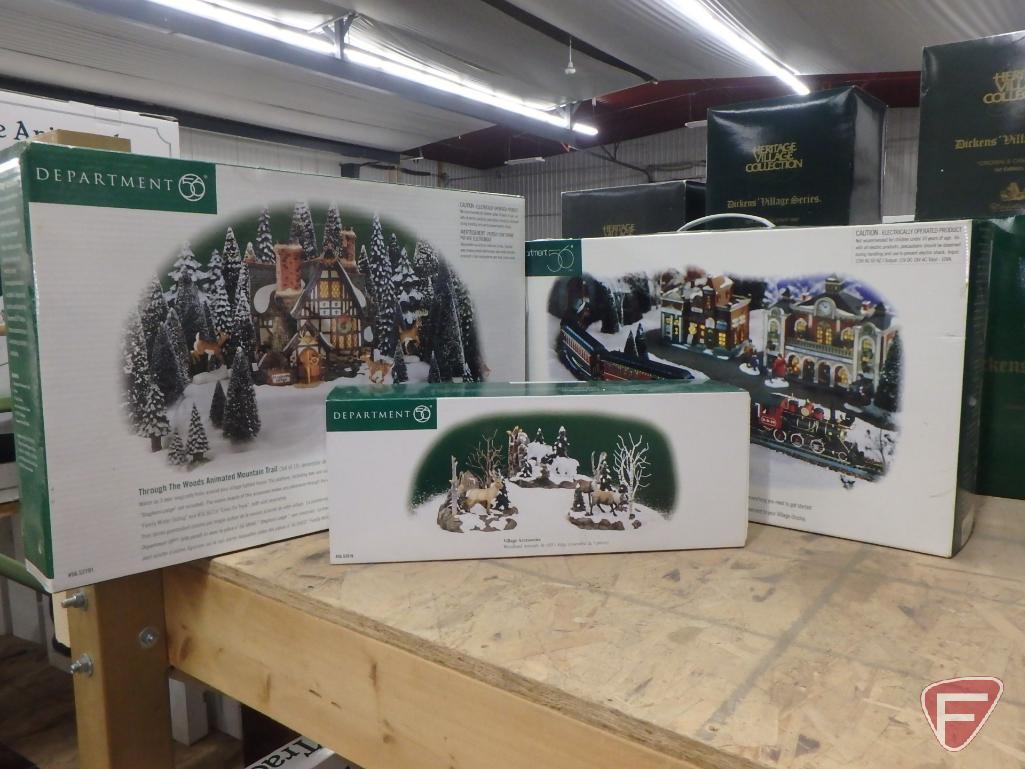 Dept 56, Village Express Electric Train Set and Village Accessories. 3 pcs