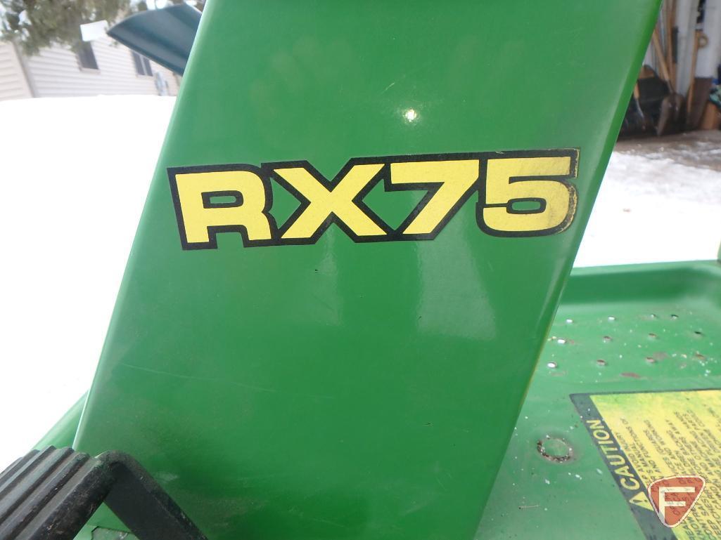 John Deere RX75 riding lawn mower with 9hp balanced gas engine, sn MORX75X596945