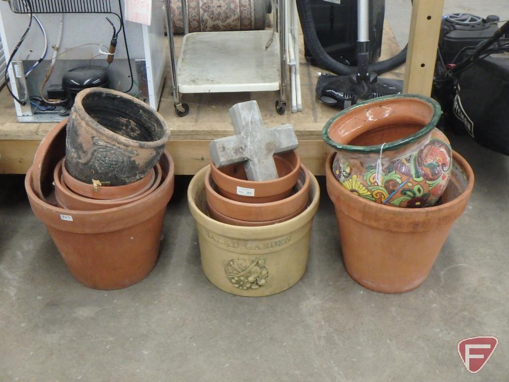 Clay flower pots with cement cross, 3 stacks