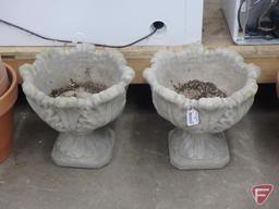 Cement flower pots, 17"H, both