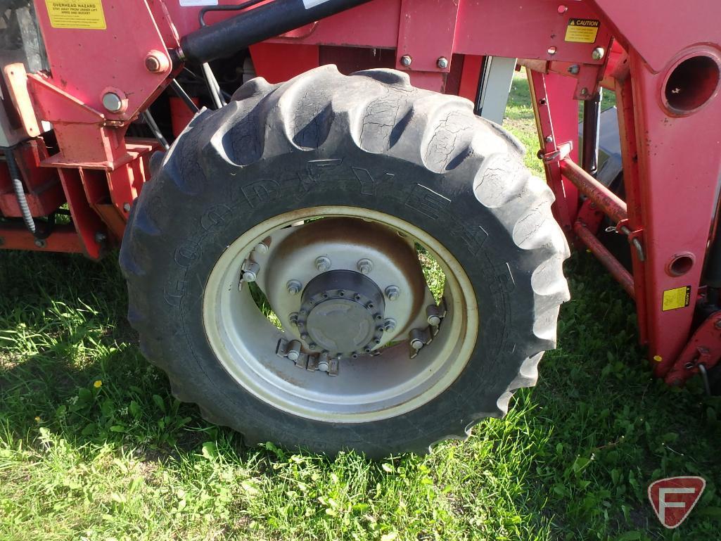 Massey Ferguson 383 diesel tractor, 1319 hrs showing, 595 Allied mid-mount quick tach loader