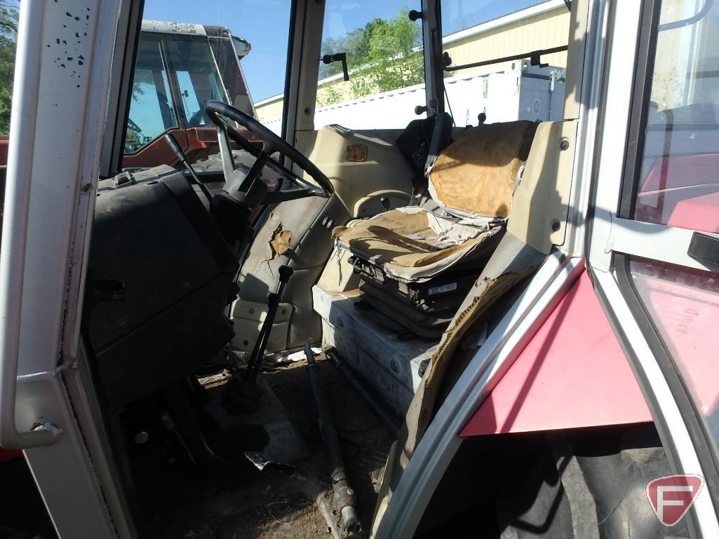 Massey Ferguson 383 diesel tractor, 1319 hrs showing, 595 Allied mid-mount quick tach loader