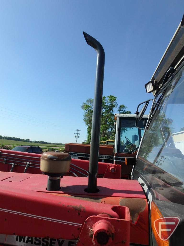 Massey Ferguson 383 diesel tractor, 1319 hrs showing, 595 Allied mid-mount quick tach loader