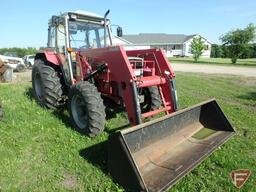 Massey Ferguson 383 diesel tractor, 1319 hrs showing, 595 Allied mid-mount quick tach loader