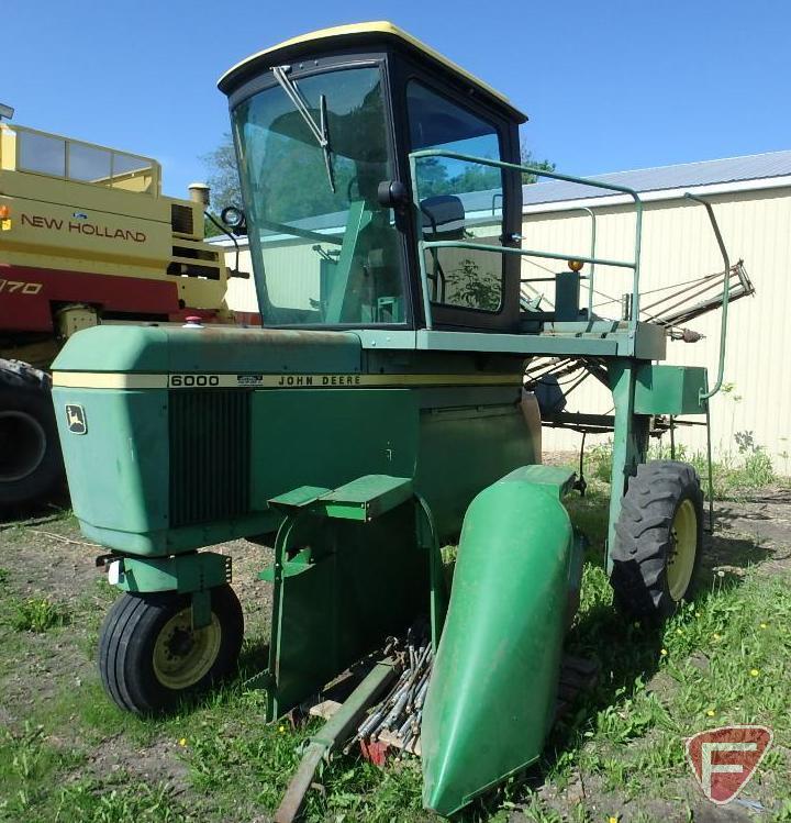 John Deere 6000 diesel self propelled field sprayer with cab, 1331 hrs showing, sn 002410