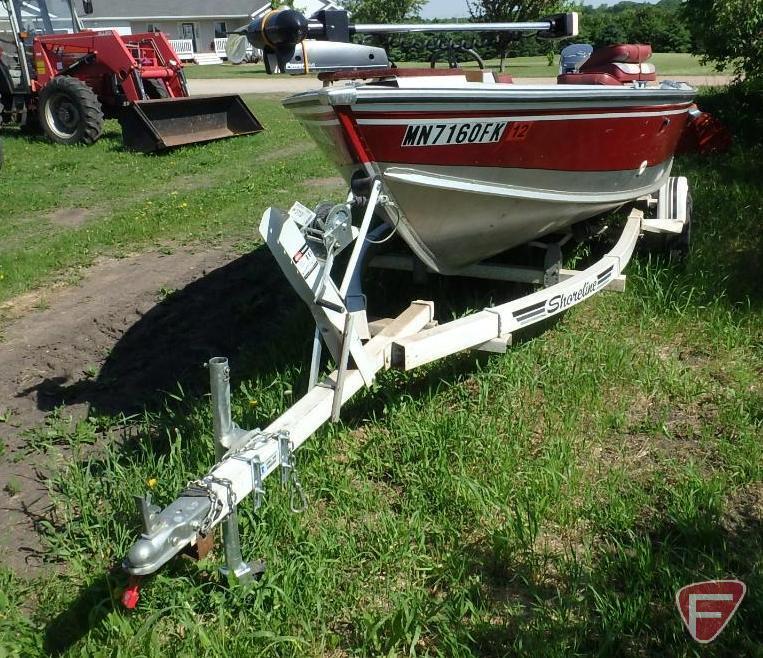 1987 Lund Renegade 16' boat with Yamaha 70 motor on Shoreline boat trailer