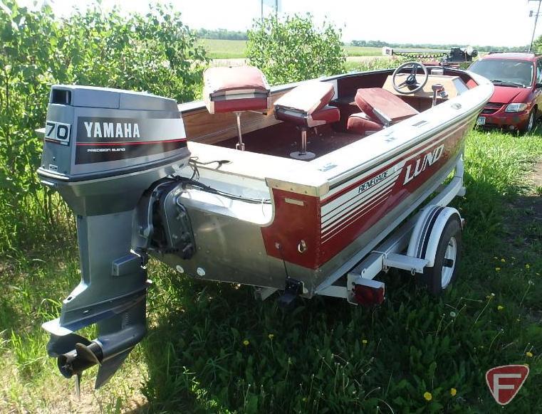 1987 Lund Renegade 16' boat with Yamaha 70 motor on Shoreline boat trailer