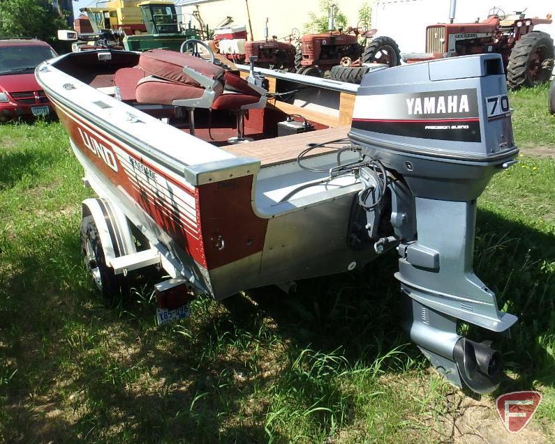 1987 Lund Renegade 16' boat with Yamaha 70 motor on Shoreline boat trailer