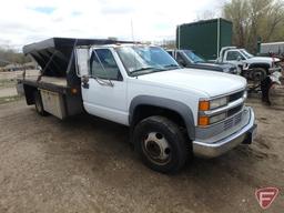 1999 Chevrolet C3500 Diesel Dually Flat Bed Truck, 14' x 8' Bed