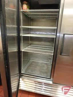 Tru TS-49 2-door stainless commercial refrigerator on casters, external digital temperature readout
