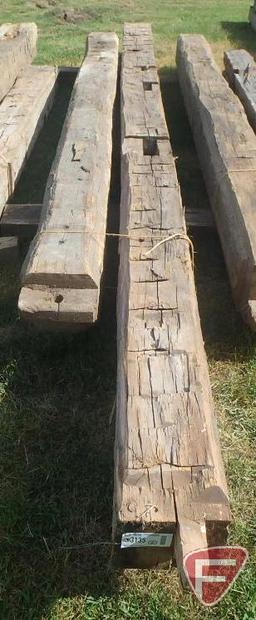 (2) Hand hewed oak beams, largest is 10x10, 15' long