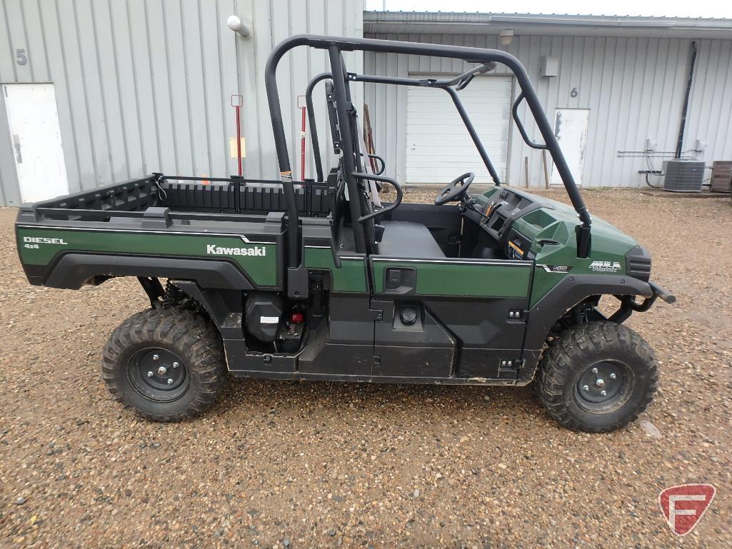 2017 Kawasaki Mule Pro DX diesel 4x4 UTV with manual tilt bed, 12 hrs., 57 mi. showing