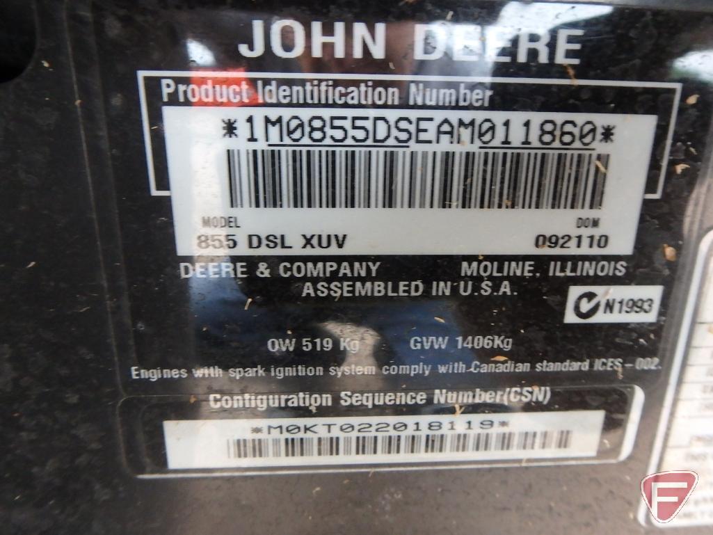 John Deere Gator 855D XUV 4x4 diesel UTV, independent rear suspension, 22 hrs.
