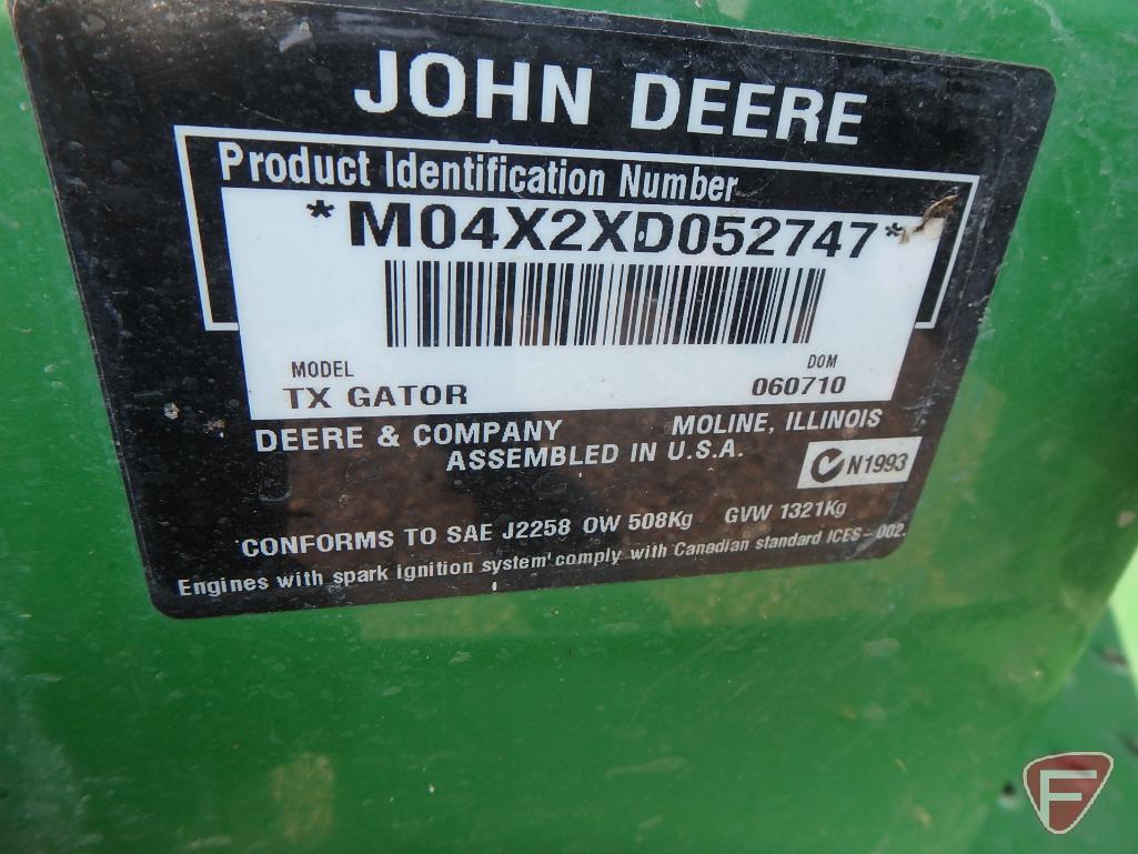 John Deere TX Gator 4x2 UTV, sn M04X2XD052747, 172 hrs.