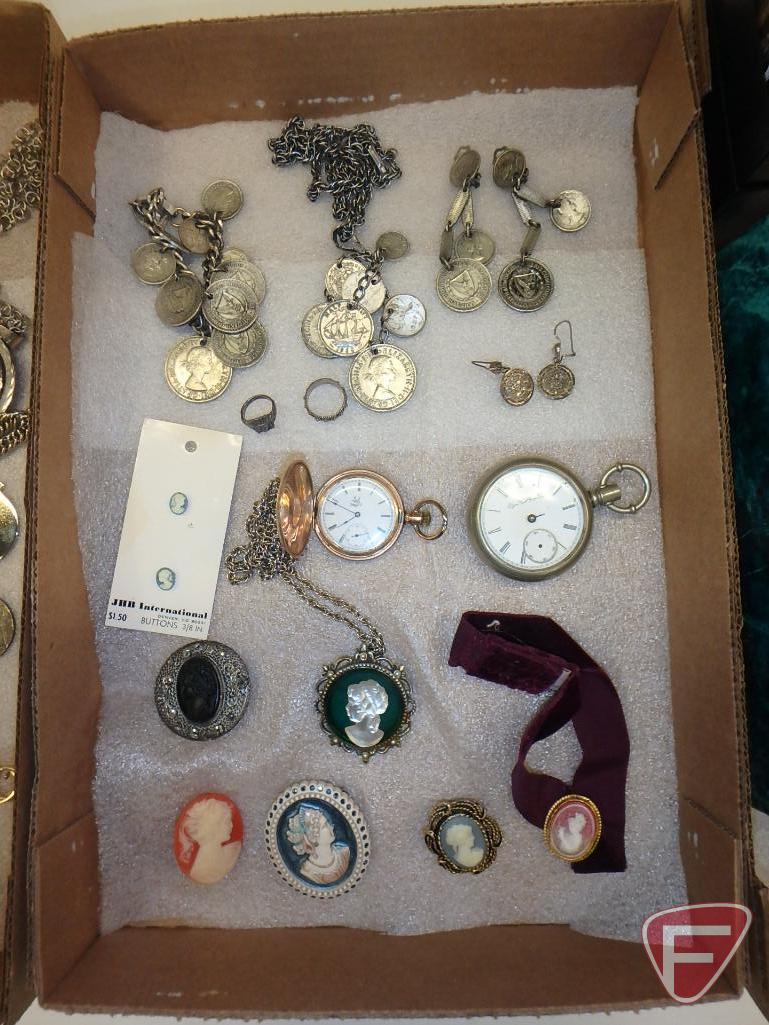 Jewelry and watches - necklaces, earings, pins, wristwatches, rings - jewelry set made from coins,