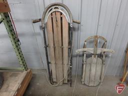 Wood sleds, skiis