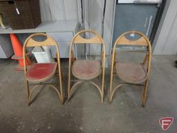 Enamel top tables. 40"w, 3 folding chairs