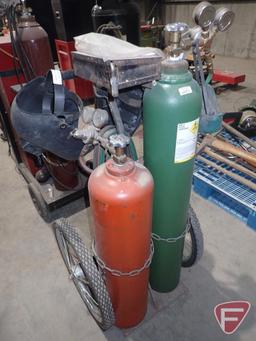 Torch kit on cart, acetylene oxygen tank, Airco gauges
