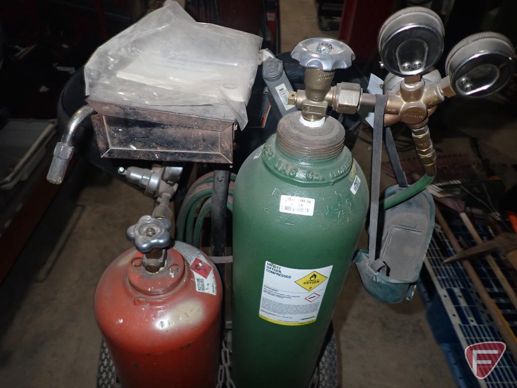 Torch kit on cart, acetylene oxygen tank, Airco gauges