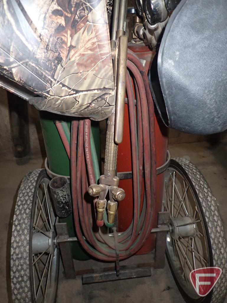 Torch kit on cart, acetylene oxygen tank, Airco gauges