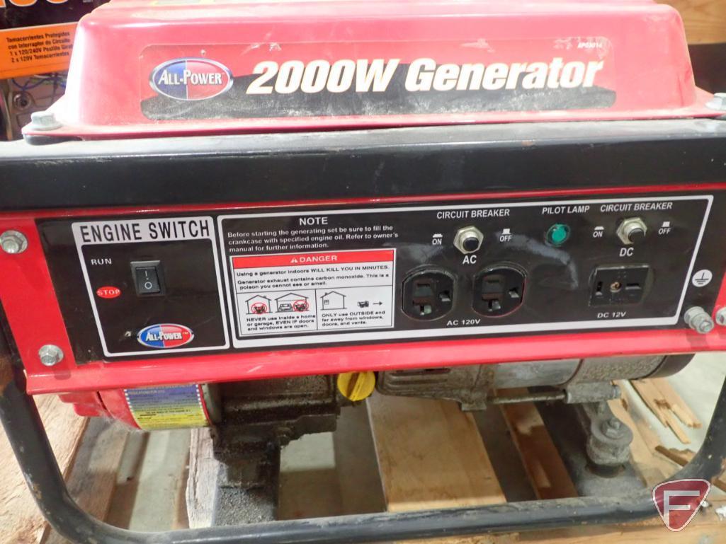 All-Power portable gas generator, 2000 watts, 120v AC, 12v DC, gas engine