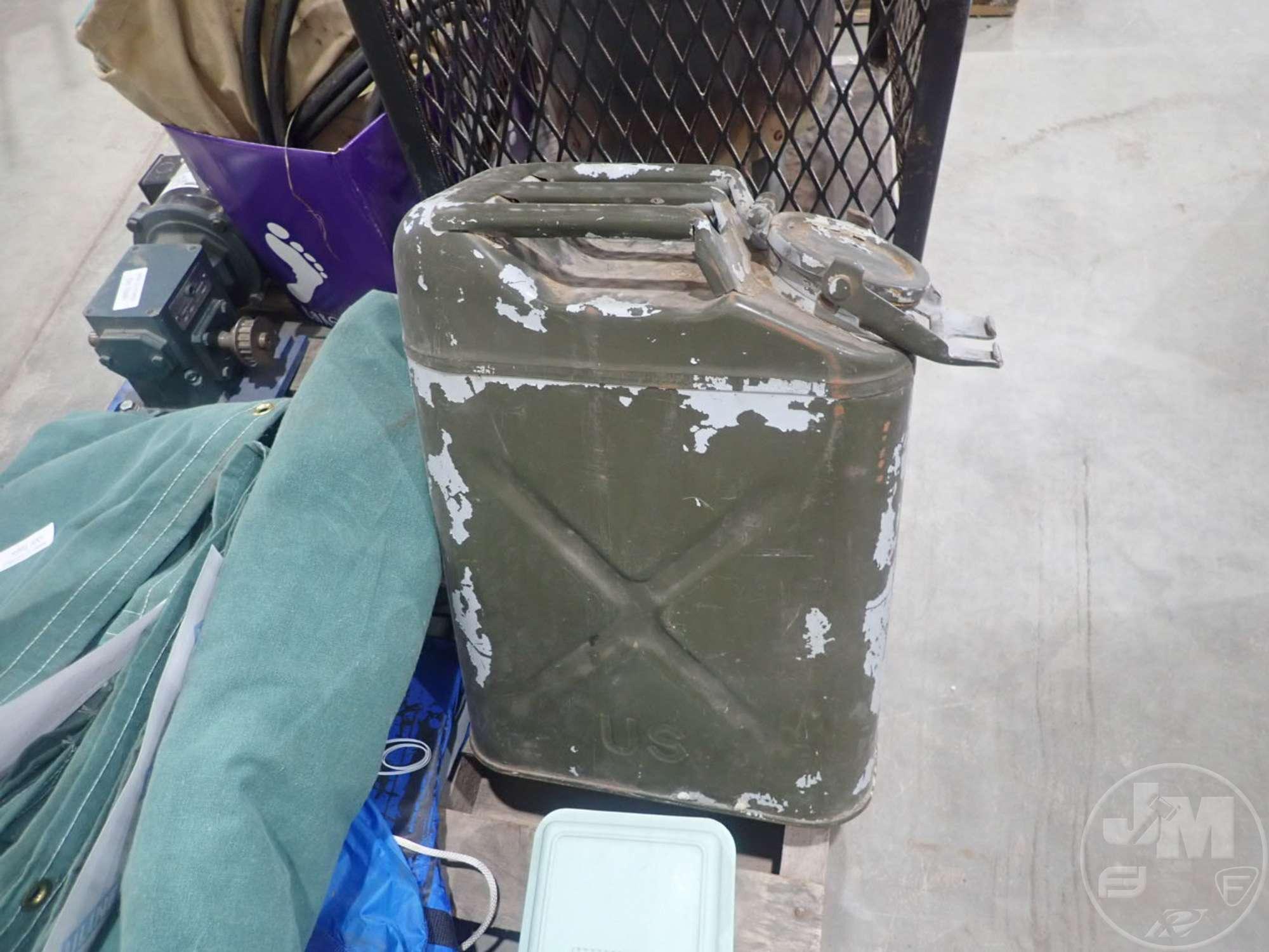 TARP, GERRY CAN, BOY SCOUT TRAIL TENT, NATURAL GAS HEATER,
