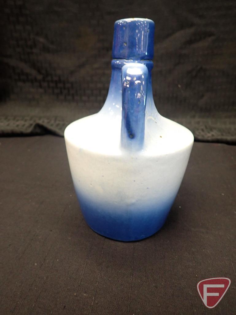 Diffused blue pitchers and cruet, tallest pitcher is 9"h. 3pcs