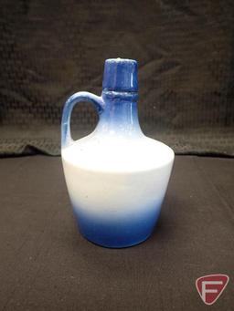 Diffused blue pitchers and cruet, tallest pitcher is 9"h. 3pcs