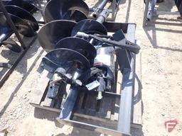 Unused Wolverine Hydraulic spiral drill with 12" and 18" auger bits skid loader attachment