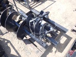 Unused Wolverine Hydraulic spiral drill with 12" and 18" auger bits skid loader attachment